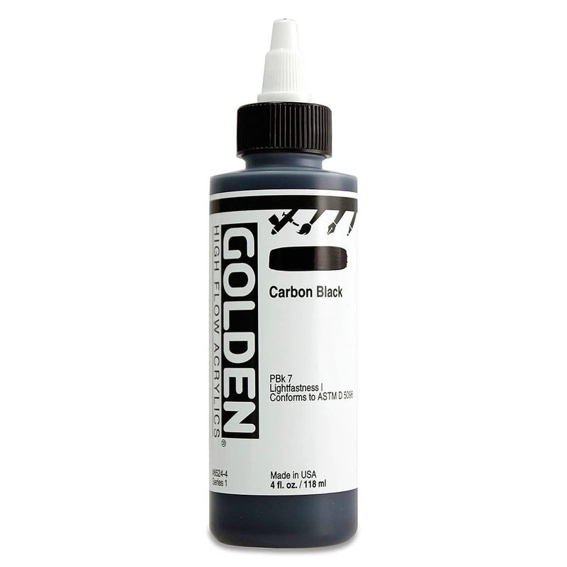 GOLDEN High Flow Acrylics, Carbon Black, 4 fl. oz. Bottle, Professional Acrylic Paint, Opaque